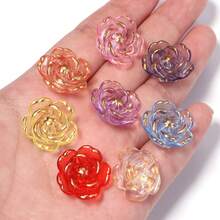 30 hạt acrylic hình hoa hồng, mạ AB, đáy phẳng, trong suốt, đường kính 19mm, được dập nổi hình hoa hồng, hoàn hảo để tạo ra các loại trang sức như vòng tay và dây chuyền. - Hoa hồng mạ vàng - Xem 3