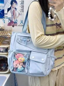 日式可愛痛包DIY徽章展示板 大學生單肩包 尼龍錢包與托特包 斜背包 JK高品質學生後背包 痛包 - 藍色 - 查看 4