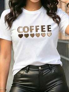 Camiseta de punto blanca informal para mujer, de manga corta, cuello redondo y hombros caídos, para comodidad en verano. - Blanco - Ver 2