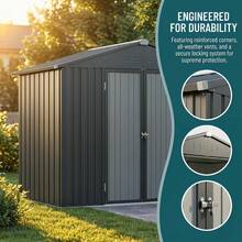 5X3 FT Galvanized Steel Outdoor Storage Shed, Rust Resistant Waterproof Metal Tool Shed With Lockable Doors For Backyard Patio Lawn, Brown - Dark Grey - View 3