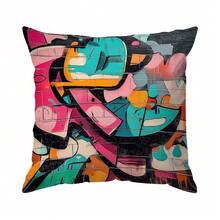 Set de 4 fundas de cojín con estampado abstracto de graffiti, impresas por un solo lado, adecuadas para la sala de estar, el dormitorio, la decoración del hogar, todo el año - Multicolor - Ver 15