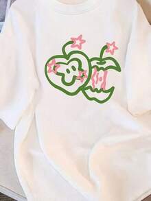 Camiseta Casual para Mujer con Estampado de Frutas de Arándanos del Mercado de Agricultores, Cuello Redondo, Estilo Bohemio, 100% Algodón, Duradera - Blanco - Ver 1
