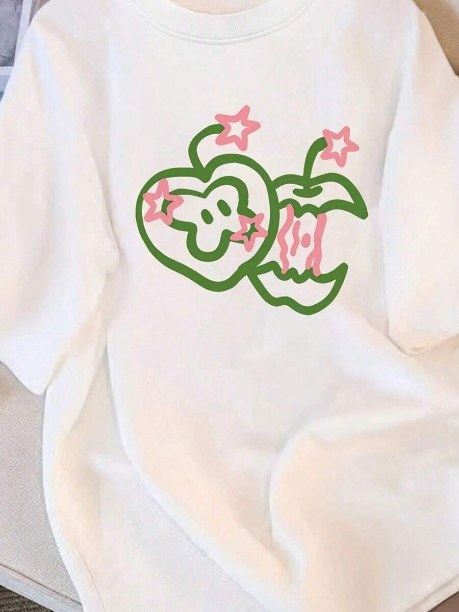 Camiseta Casual para Mujer con Estampado de Frutas de Arándanos del Mercado de Agricultores, Cuello Redondo, Estilo Bohemio, 100% Algodón, Duradera - Blanco - Ver 1