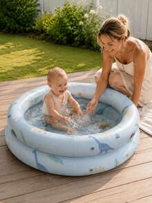 1pc Inflatable Foldable Cartoon Animal Dinosaur Design Baby Bath Tub, Outdoor Toddler Bear & Rabbit Swimming Pool, Summer - Multicolor - View 3