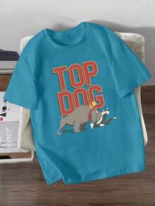 X Manfinity Men's Short Sleeve Knit T-Shirt With Round Neck And Cartoon Print In Black - Teal Blue - View 4