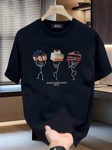 Premium Fashion Brand Printed Short Sleeve T-Shirt For Summer, Heavyweight Pure Cotton, Korean And Japanese Style, Versatile Tops For Men, - 黑色 - 查看 7