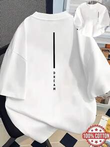 TH459 New Women's T-Shirt, DREAM Letter Design On Front And Back, Fashionable Casual Printed T-Shirt, 100% Crew Neck And Short Sleeve, Sweat-Absorbent And Breathable, Comfortable And Stylish Casual Home Wear - 白色 - 查看 8
