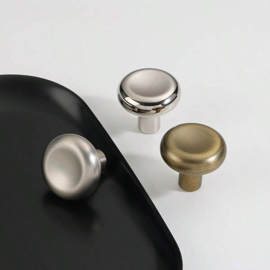 1 Pc New French-Style Luxury Round Zinc Alloy Copper Brushed, Titanium Silver, Nickel Brushed Color Single-Hole Handle - Suitable For Drawer, Cabinet, Wardrobe, Wine Cabinet, Bookshelf, Bedside Table, Storage Cabinet And Various Furniture Hardware Handles. - single hole - View 1