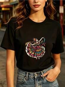 Modern Top For Everyday Use, 180g Printed Ballet T-Shirt, Comfortable And Dedicated To Dance Lovers - Suitable For Family Outings, Office Leisure And As A Holiday Gift. - 黑色 - 查看 7