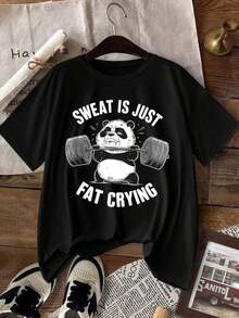 New Fashion Women's Crew Neck-Shirt El sudor de un panda el llanto de la grasa: Divertida camiseta holgada de entrenamiento con cuello redondo y mangas cortas para mujerPure-CottonSummer-ready versatile design. - Negro - Ver 7