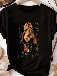 Camiseta unisex de manga corta, camiseta estampada de la cantante , top neutral Harajuku de manga corta unisex, camiseta gráfica grande, playeras hombre, spiderman, ,  mujer, romwe men, boho chic, regalos para maestros, camiseta de mujer, conjuntos curvos para hombre, y2k. - Negro - Ver 6