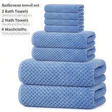 This 8-Piece Towel And Bath Towel Set Includes 2 Bath Towels, 2 Hand Towels, And 4 Face Towels. Made Of Coral Fleece And Pineapple Pattern, These Towels Are Soft, Comfortable, And Highly Absorbent. The Large Set Is Suitable For Bathing, Swimming, Sports, Spa Treatments, Face Washing, Wiping Sweat, And More. A Multi-Purpose Towel Set. - Màu xanh hải quân - Xem 1
