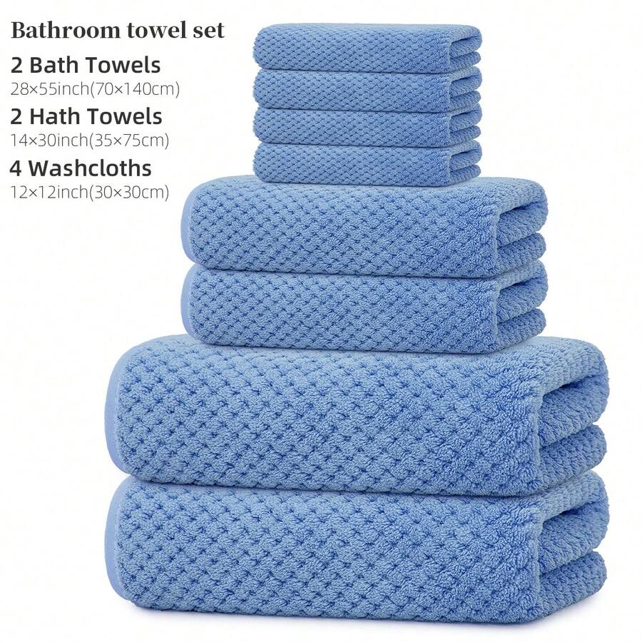 This 8-Piece Towel And Bath Towel Set Includes 2 Bath Towels, 2 Hand Towels, And 4 Face Towels. Made Of Coral Fleece And Pineapple Pattern, These Towels Are Soft, Comfortable, And Highly Absorbent. The Large Set Is Suitable For Bathing, Swimming, Sports, Spa Treatments, Face Washing, Wiping Sweat, And More. A Multi-Purpose Towel Set. - Màu xanh hải quân - Xem 1