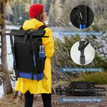 Rolltop Rucksack Damen Herren, Rucksack Wasserdicht, Laptop Rucksack 17 Zoll Groß Reiserucksack Daypacks Backpack Wanderrucksack Schwarz - Schwarz - Übersicht 6