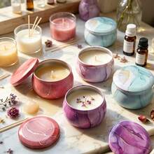 52pcs 2.5oz Round Marble Pattern Candle Jars With Wicks, Empty Jars Suitable For Candle Making, Home Decor And Housewarming Gifts - 52pcs/8sets - View 2