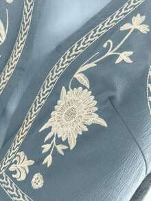 Chaqueta sin mangas con bordado floral para mujer - Azul - Ver 5