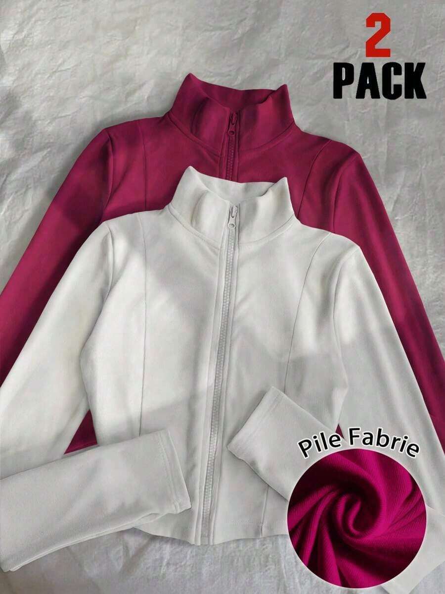 Chaqueta delgada de terciopelo negro para mujer, chaqueta de manga larga con cierre de cremallera de estilo casual y ajuste ceñido para el otoño - Multicolor 4 - Ver 1