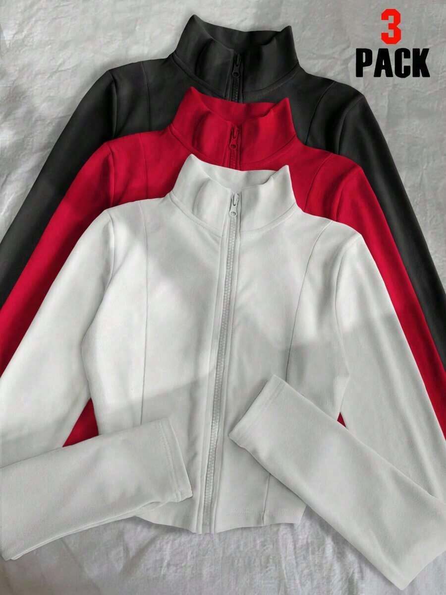 Chaqueta delgada de terciopelo negro para mujer, chaqueta de manga larga con cierre de cremallera de estilo casual y ajuste ceñido para el otoño - Multicolor 7 - Ver 1