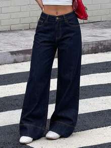 Tall Jeans de tiro alto, de pierna ancha y holgados, con bolsillos, versátiles, para uso casual en verano y primavera, elegantes para bodas y el Día de San Valentín - Azul lavado oscuro 2 - Ver 9