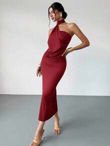 Vestido suelto con mangas acampanadas asimétricas de color marrón moca para mujer, vestido largo de moda, ropa de primavera/verano, adecuado para ir al trabajo, elegante, sexy, vacaciones, playa, estilo bohemio, Hawái, festivales de música, fiestas, atuendo de trabajo - Burdeos - Ver 8