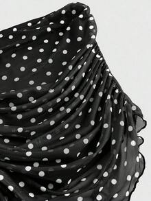 Camiseta ajustada casual de mujer con volantes y lunares, con lazo - Negro - Ver 3