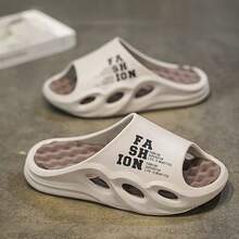 Men's Thick Sole Sandals With Lettering, Outdoor Sports Slippers, Summer Home Indoor Soft Breathable Flat Flats - Multicolor - View 2