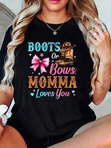 100% cotton Botas o Lazos, Mamá Te Quiena, Conjuntos de Camisetas Familiares para Revelación de Género para Mujeres - Negro - Ver 6