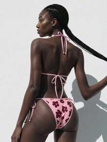 Conjunto de bikini de 2 piezas con estampado floral diminuto y escote halter para vacaciones y playa - Multicolor 3 - Ver 7