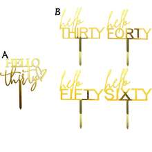 3pcs/1pc Acrylic Gold "Hello 30 40 50 60" Birthday Cake Topper, Birthday Anniversary Party Decorations - Multicolor - View 7