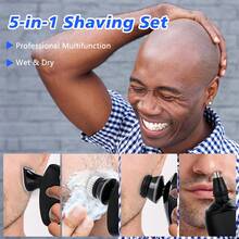 Electric Razor, 5 In 1 Electric Razor For Men, 5D Floating Head Bald Head Shaver, IPX7 Waterproof Whole Body Washable, LED Digital Display, USB Rechargeable, 60 Mins Runtime, Nose Trimmer & Facial Brush Set For Face Head Neck - Black - View 5