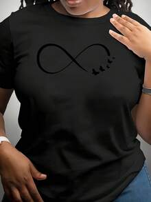 Camiseta de Mujer con Estampado de Mariposas, Suave y Elástica, Cuello Redondo, Estilo Casual, Lavable a Máquina, Corte Regular para Primavera, Verano y Otoño, Diseño de Bucle Infinito, Elástica, Adecuada para Primavera - Estilo Urbano Vintage, Camiseta Unisex Holgada de Algodón de Manga Corta con Cuello Redondo - Negro - Ver 1