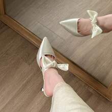 Zapatos de tacón para mujer Zapatos de tacón alto para mujer, nuevo modelo de primavera-verano, francés, con lazo en la puntera, sandalias de tacón para llevar por fuera - Beis - Ver 7