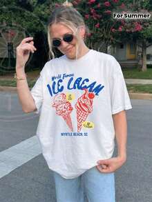 Summer T-Shirt, Ice Cream T-Shirt, Vintage Summer T-Shirt, Women's Summer T-Shirt, Food Gift, July T-Shirt, Vacation T-Shirt - 白色 - 查看 7
