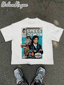 Camiseta para Hombre Casual y Moderna con Estilo de Cómic Speed Demon |   Ropa de Hombre con Estilo Playeras Sudaderas y Camisas Cómodas |   Ideal para Uso Diario Trabajo y Salidas |   Fácil de combinar muestra tu estilo - Negro - Ver 1