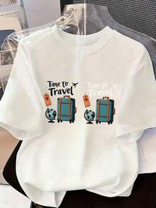 Camiseta de Manga Corta con Estilo Turístico y Aventurero,Camiseta de manga corta de moda para primavera y verano de 2026, hecha en México, 180 gramos. Estampado de dibujos animados, modelo de pareja, apta para uso interior o exterior. Cuello redondo, unisex, ideal para oficina y ocio. Paquete de una pieza. - WH-P631577SLNDXZGY475 - Ver 2