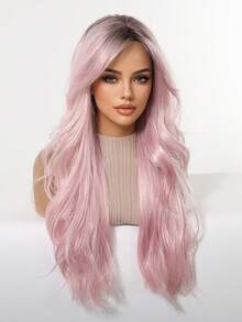 24-Inch Pink Gradient Natural Curly Long Wig With Bangs, Heat-Resistant Synthetic Woven Wig, Easy To Wear And Maintain For Everyday Women, Suitable For Halloween, Y2K Style, Cosplay, Music Festivals, And Beginners. A Great Holiday Gift For Girls. - Màu hồng ombre - Xem 5