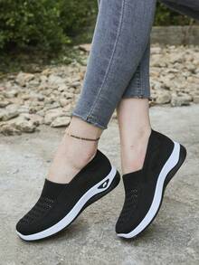 Women's Orthopedic Comfort Slip-On Sneakers - With Arch Support And Skin-Friendly Foam, All-Day Lightweight Walking Shoes, Non-Slip PVC Sole - Suitable For Nurses, Teachers, Standing And Running Errands, Orthopedic Shoes, Exquisite Pressure-Relieving Design, Beautiful Embroidery, Soft Cushioning, Suitable For Long-Term Standing Work Shoes, Casual Women's Shoes - 323 Đen - Xem 2