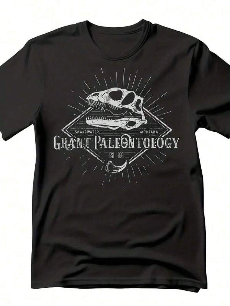 Men's T-Shirt With Dinosaur Skull Print, Breathable And Comfortable, Round Neck, Suitable For Urban Casual Style And Daily Wear, Blouses For Women, Blouses, Casual Blouses For Women, Tops For Women, Tops, Unisex. - 黑色 - 查看 1