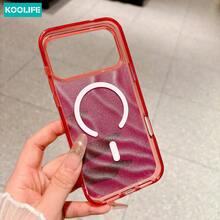 Koolife 1件深紅色水波紋磁吸手機殼,PC+TPU亮面防震保護殼,兼容MagSafe,適用於 18 Pro/18 Pro Max/17/17 Pro/17 Pro Max - 紅色 - 查看 6