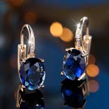 Vanel 1 Pasang Anting Statement Chic, Desain Batu Aksen Menjuntai, Perhiasan Fashion Romantis untuk Pemakaian Sehari-hari - kuning keemasan-biru - View 5