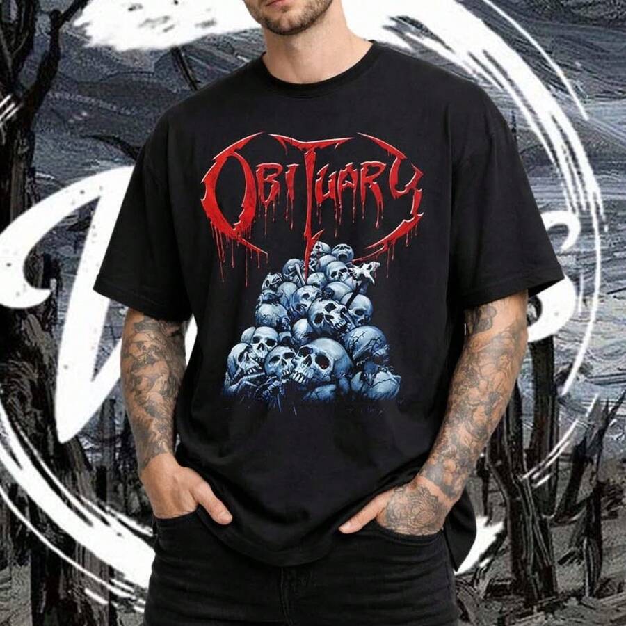 Obituary T-Shirt, Retro Death Cause Design, Unisex Metal Music T-Shirt. Women's Shirts, Women's Sweatshirts, Women's Casual Summer Sweater Blouse, Prom Dresses - 黑色 - 查看 1