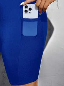 Pantalones cortos de motocicleta negros básicos, versátiles y cómodos con bolsillos para mujer de talla grande, de moda casual y deportiva para primavera y verano, ropa de calle, shorts curvilíneos, ropa para salir, ropa Y2K, joggers, shorts ci - azul real - Ver 5