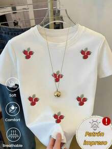 180 g Hecho en México, Moda Primavera/Verano 2026 Camiseta de manga corta, Estampado de dibujos animados, Estilo para parejas, Ropa interior/exterior, Cuello redondo informal para la oficina, Top unisex de una pieza - Blanco - Ver 6
