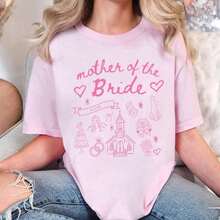 1 Piece "Mother Of The Bride" T-Shirt, Personalized With The Phrase "I'm Going To The Chapel, I'm Getting Married", Flirty Style Bridal T-Shirt With Doodle Design, 180g, 100% Cotton. - 白色 - 查看 3