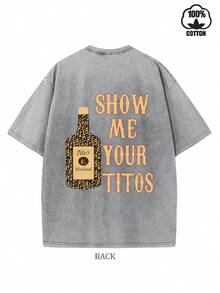 Matching Couple Outfits Tito's Vodka "Show Me Your Titos" Leopard Print Graphic Washed Cotton T-Shirt, Summer Tops, Summer Shirts, Men's Beachwear, For Alcohol Lovers, 230G Washed High Quality Cotton Printed Men's T-Shirts, Men's Summer Clothing, Men's Y2K T-Shirts, Fan Essentials Skin Friendly, Breathable, Suitable For Gatherings And Daily Wear, Retro Street Style, Father's Day Gifts, Is The Best Gift For Friends Who Love Wine Culture, - Xám - Xem 2