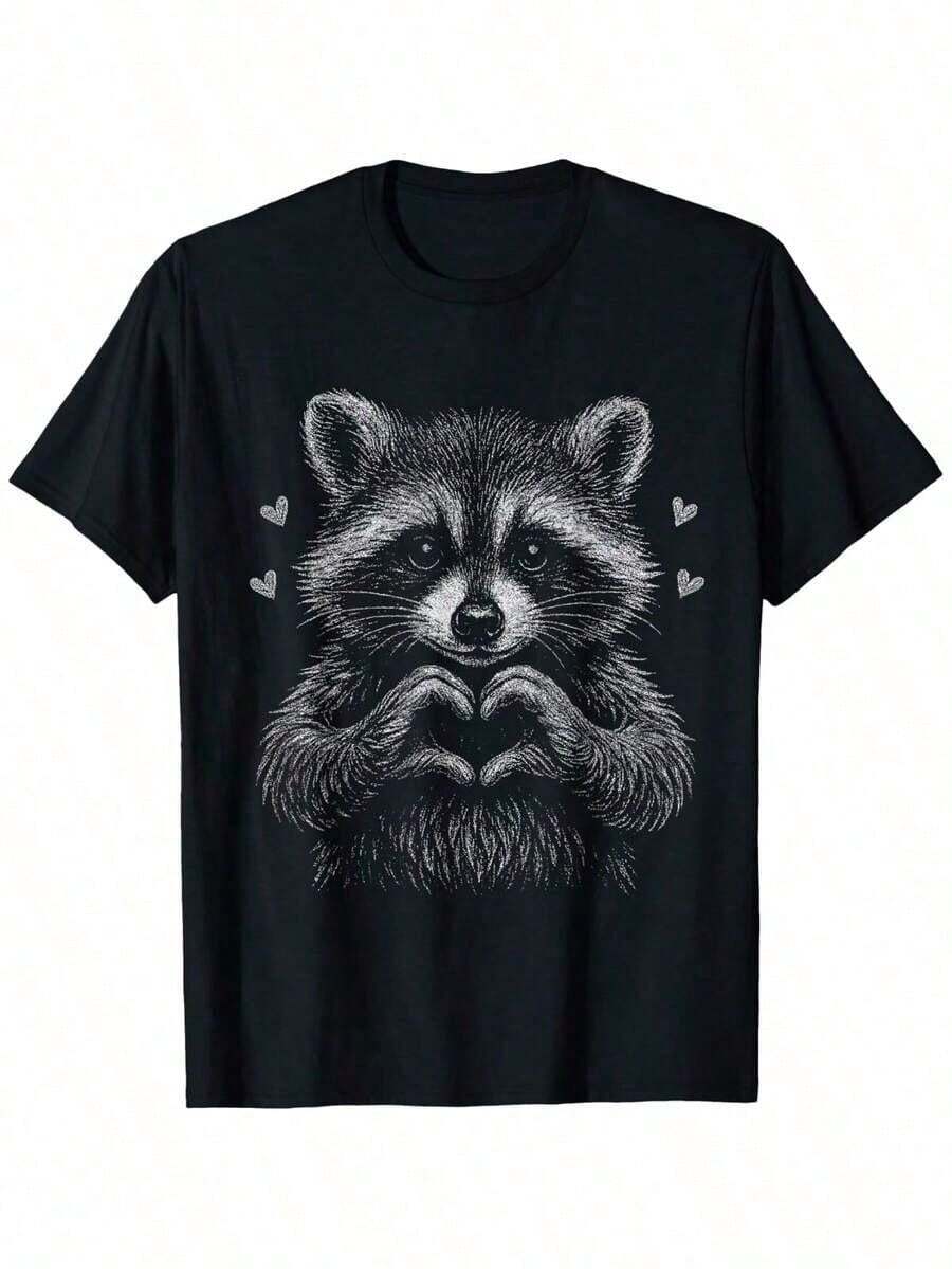 I Steal Hearts Raccoon Valentines Racoon Graphic-Shirt - Black - View 1
