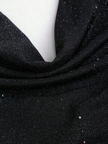 corto de camisola de punto metálico con lentejuelas para mujer, top sexy de espalda descubierta y ajustado al Body - Negro - Ver 3