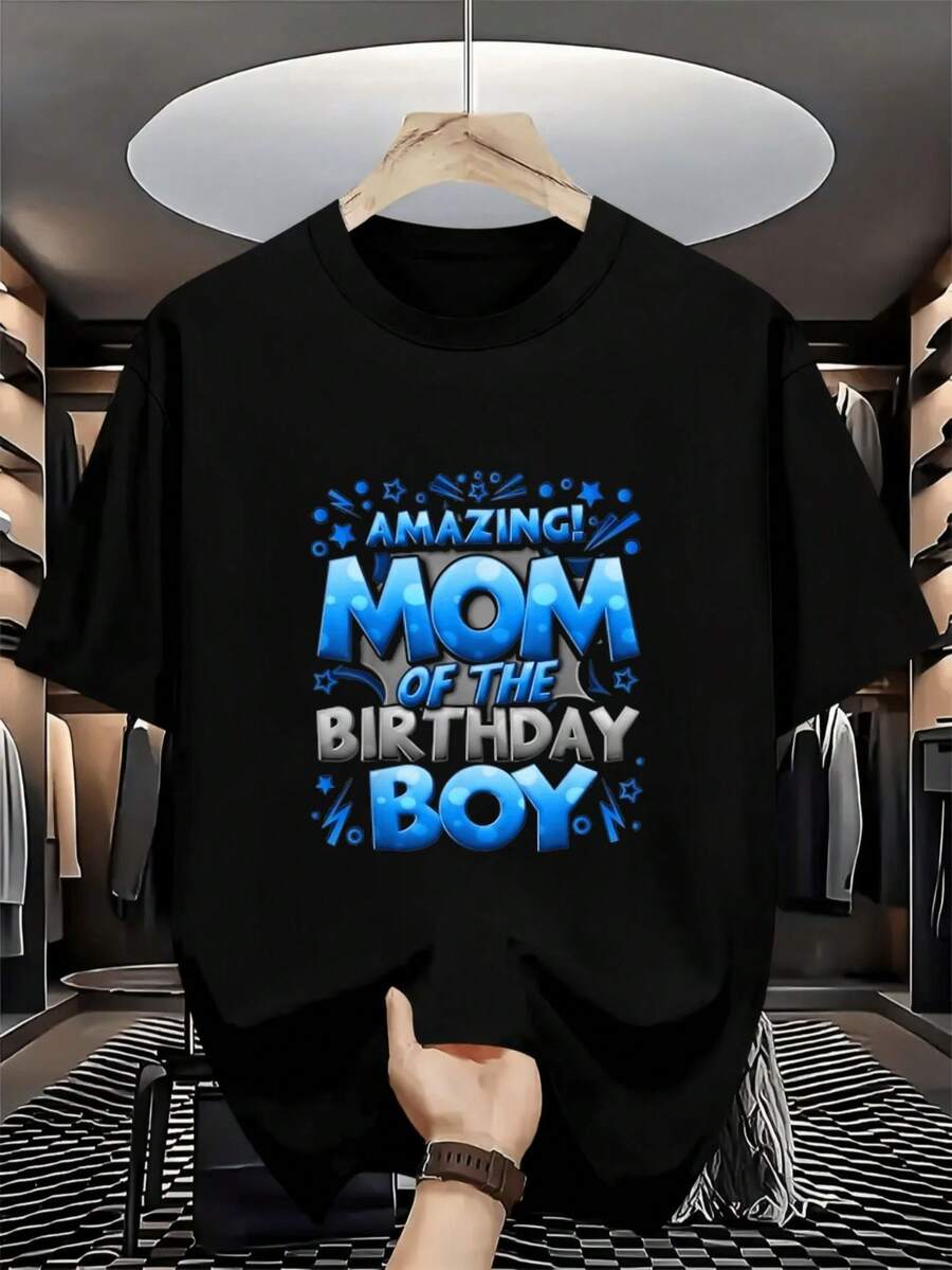 Black T-Shirt With 2D Printed Design Of "Amazing Birthday Mom", Acrylic Hanging Ornament For Celebrations And Family Gatherings, Birthday Gift For Mom - Black - View 1