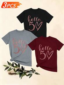 Women's T-Shirts, Women's T-Shirts, Casual One-Piece T-Shirt For Women With Round Neck, Short Sleeves, Letter And Heart Print, Comfortable And Breathable Summer Clothing For Women. - 1件黑色隨機圖案 - 查看 6