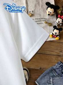 Disney Women's Fashion Short-Sleeved T-Shirt Is Printed With Disney Mickey Mouse Pattern, Which Is Suitable For Daily Leisure And Party. Suitable For Spring And Summer Wear, Machine Washable, Made Of Elastic Fabric, Unisex, Special For Gifts, Tops, Summer Clothes, Holiday Clothes, Summer. - trắng - Xem 4